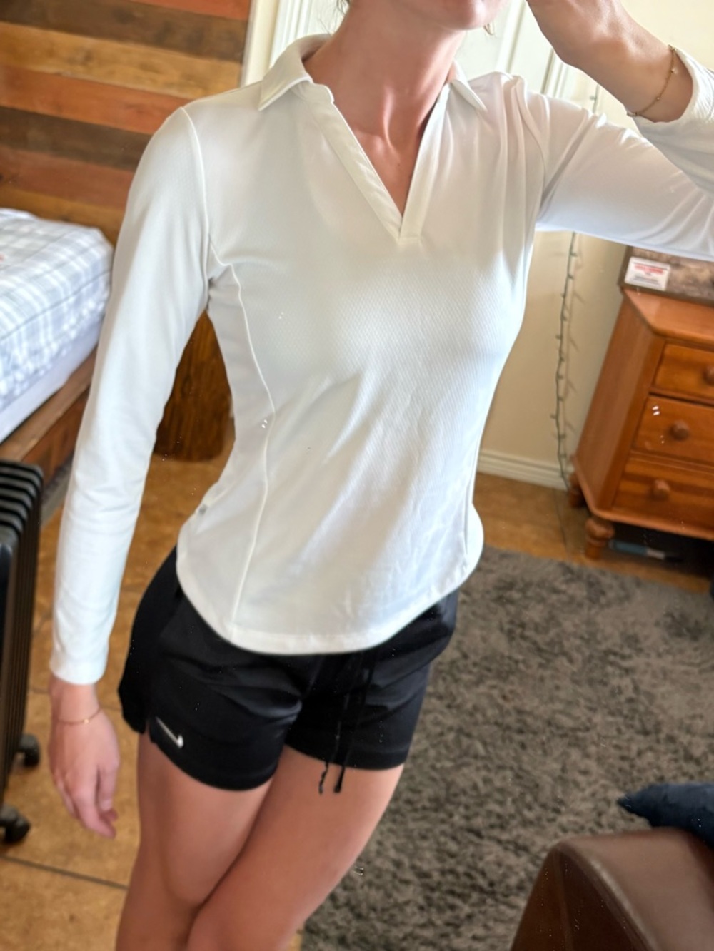 Lady Hagen White Long-Sleeve Button-Down Polo Top